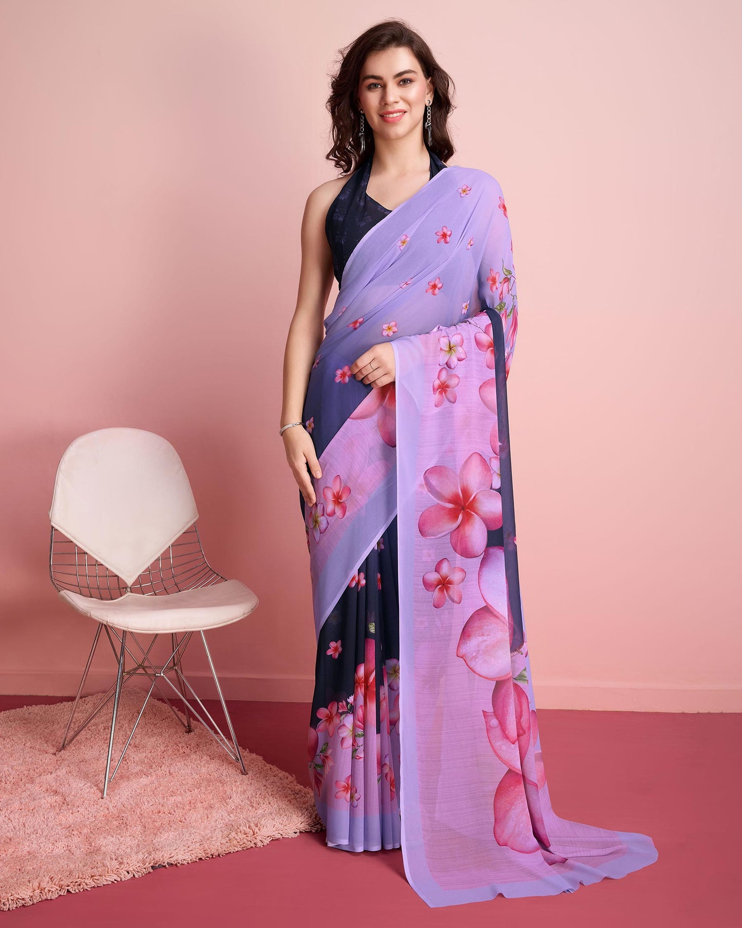 Lite Purple Designer Printed Saree