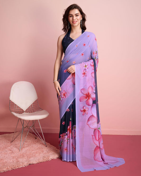 Lite Purple Designer Printed Saree