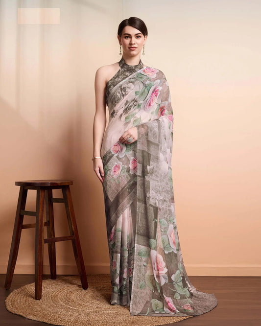 Beige Designer Printed Saree