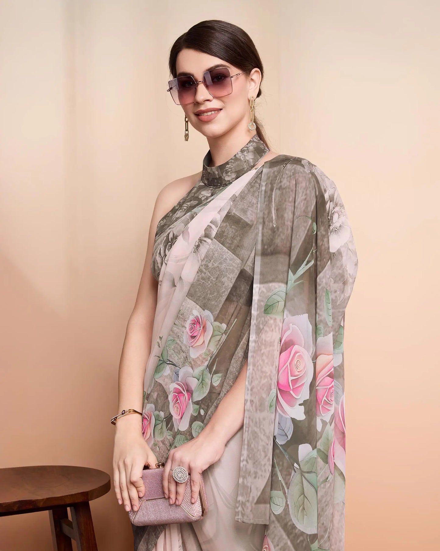 Beige Designer Printed Saree