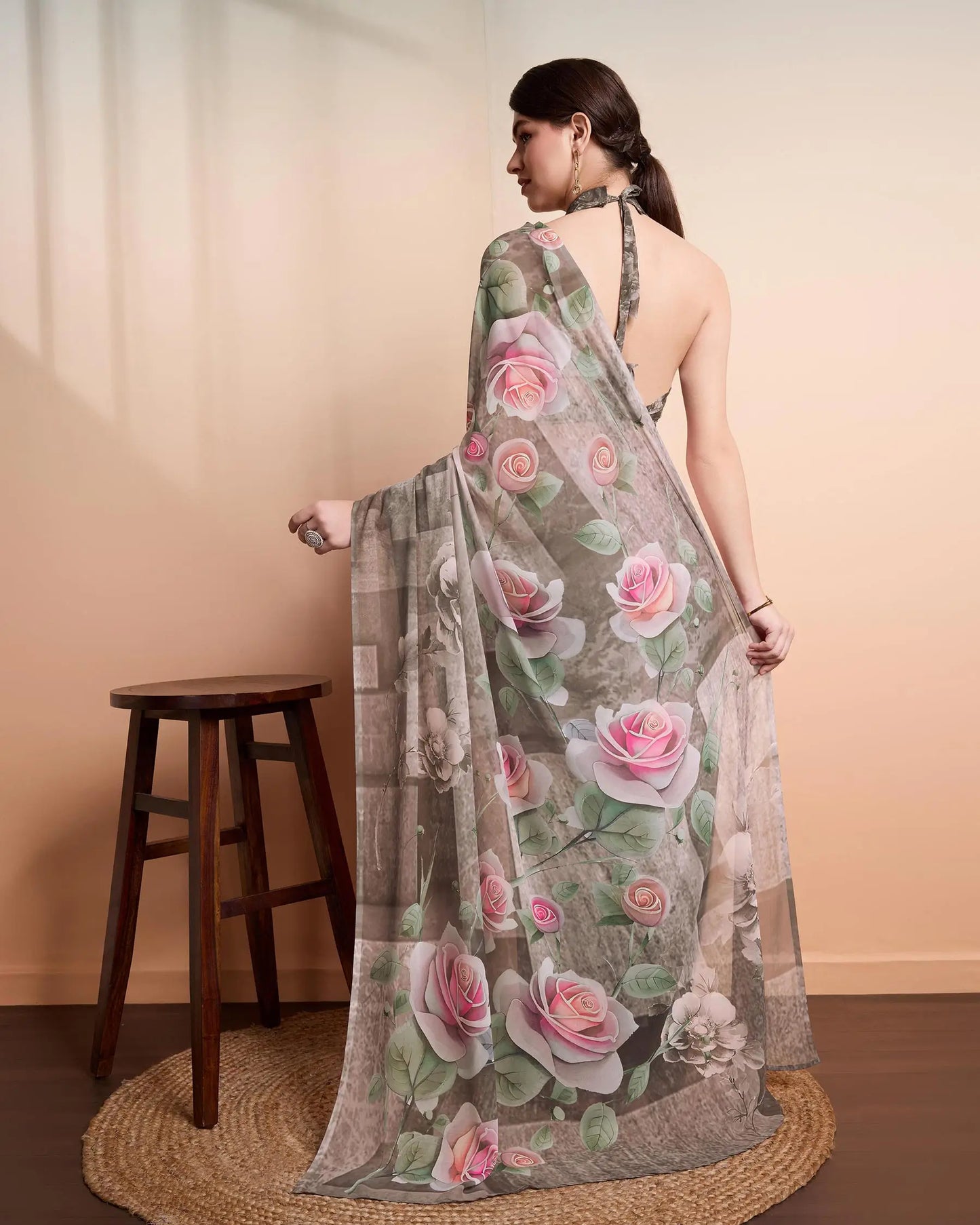 Beige Designer Printed Saree