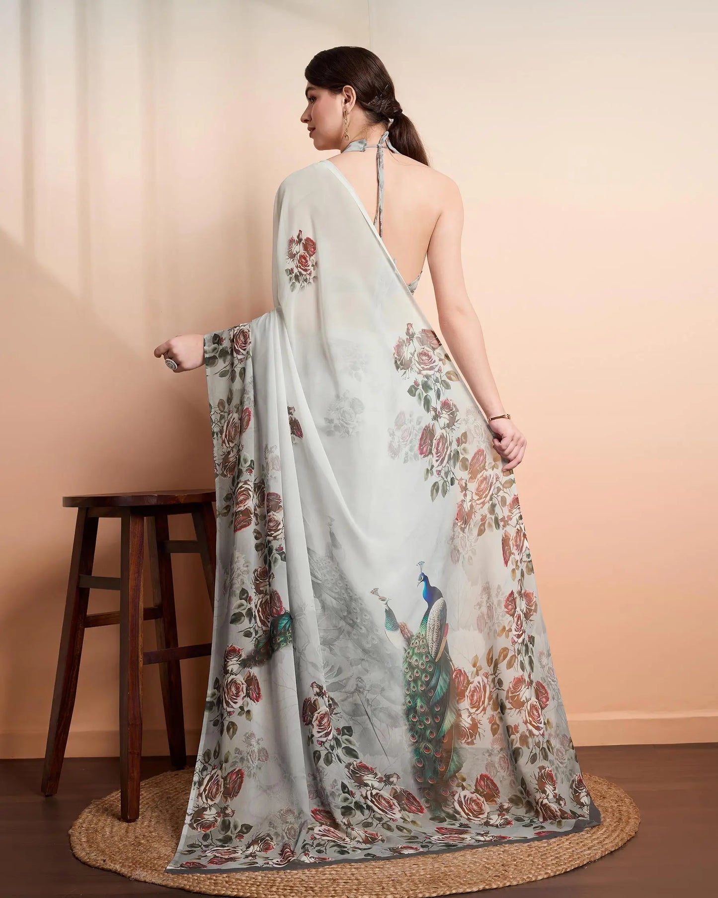 Dusky Green Designer Printed Saree