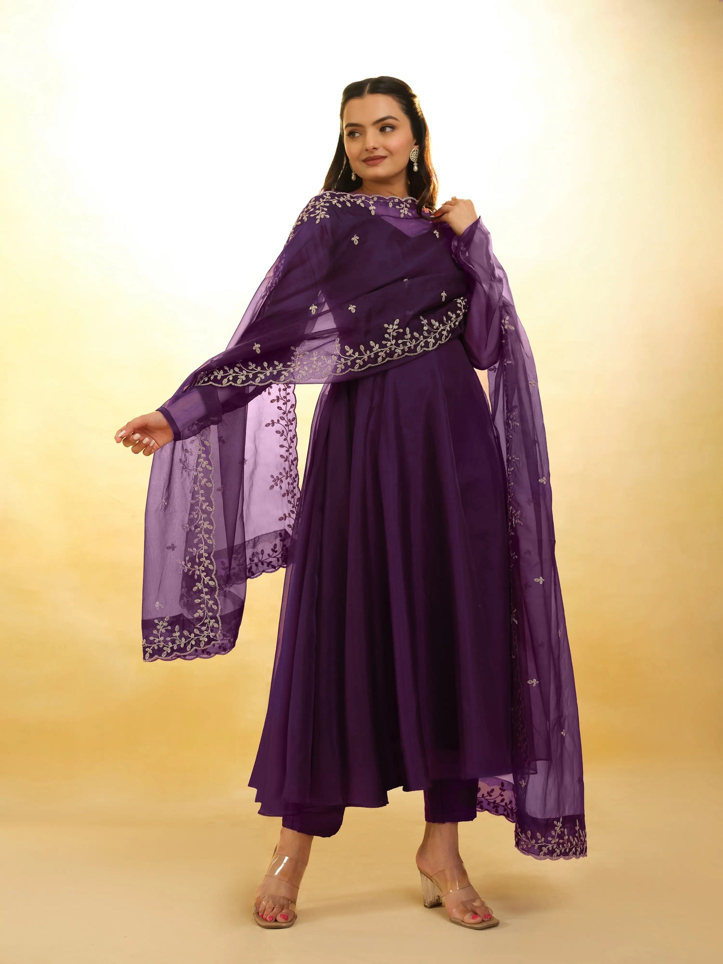 Plum Purple Organza Gown With Heavy Dupatta