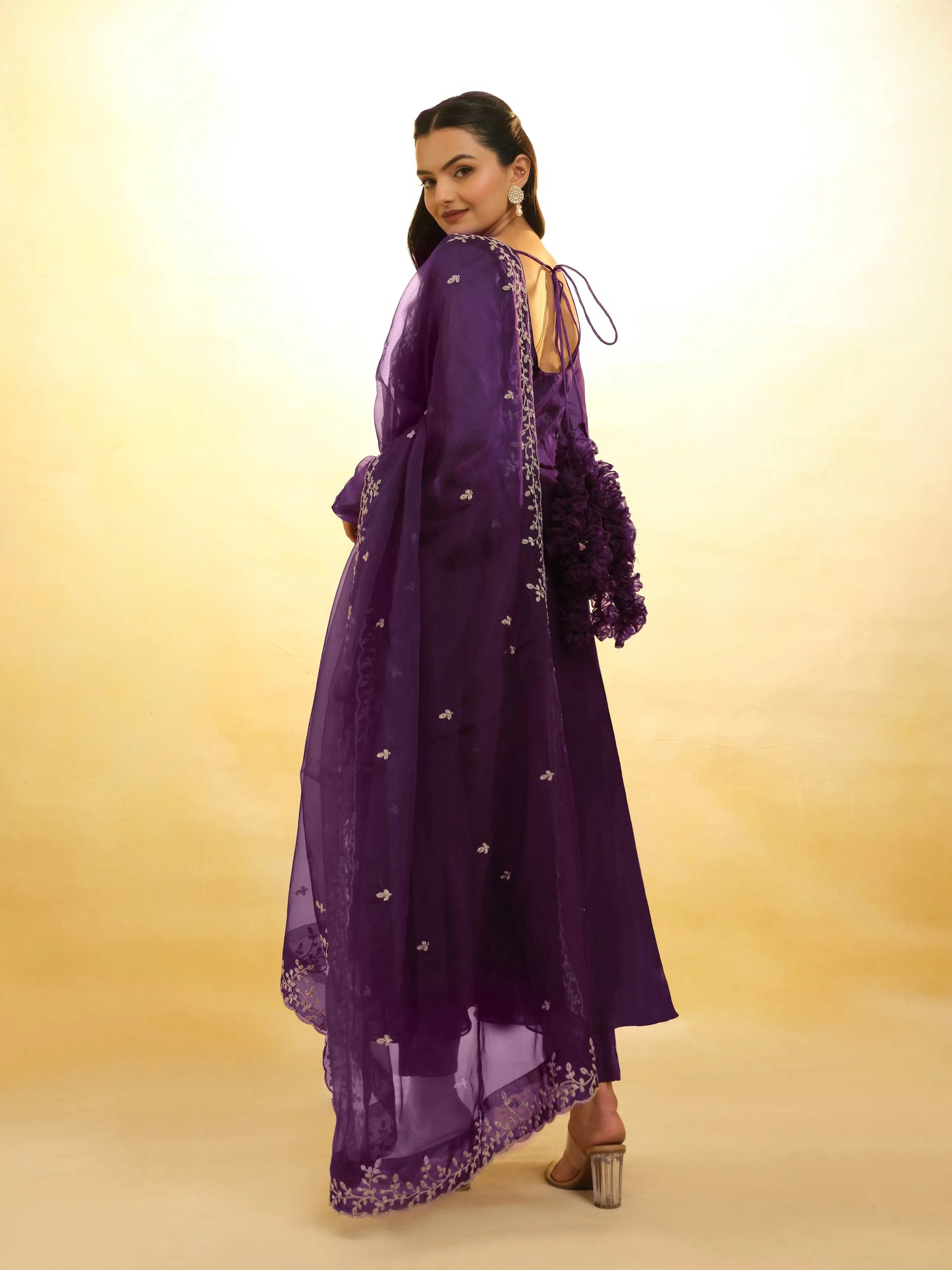 Plum Purple Organza Gown With Heavy Dupatta
