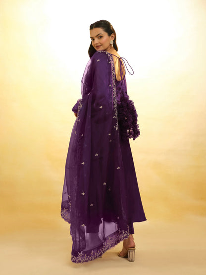 Plum Purple Organza Gown With Heavy Dupatta