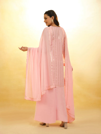 Peach Georgette palazzo Salwar Suit With Dupatta
