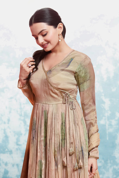 Pinkish Brown Printed Muslin Salwar Suit