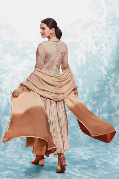 Pinkish Brown Printed Muslin Salwar Suit