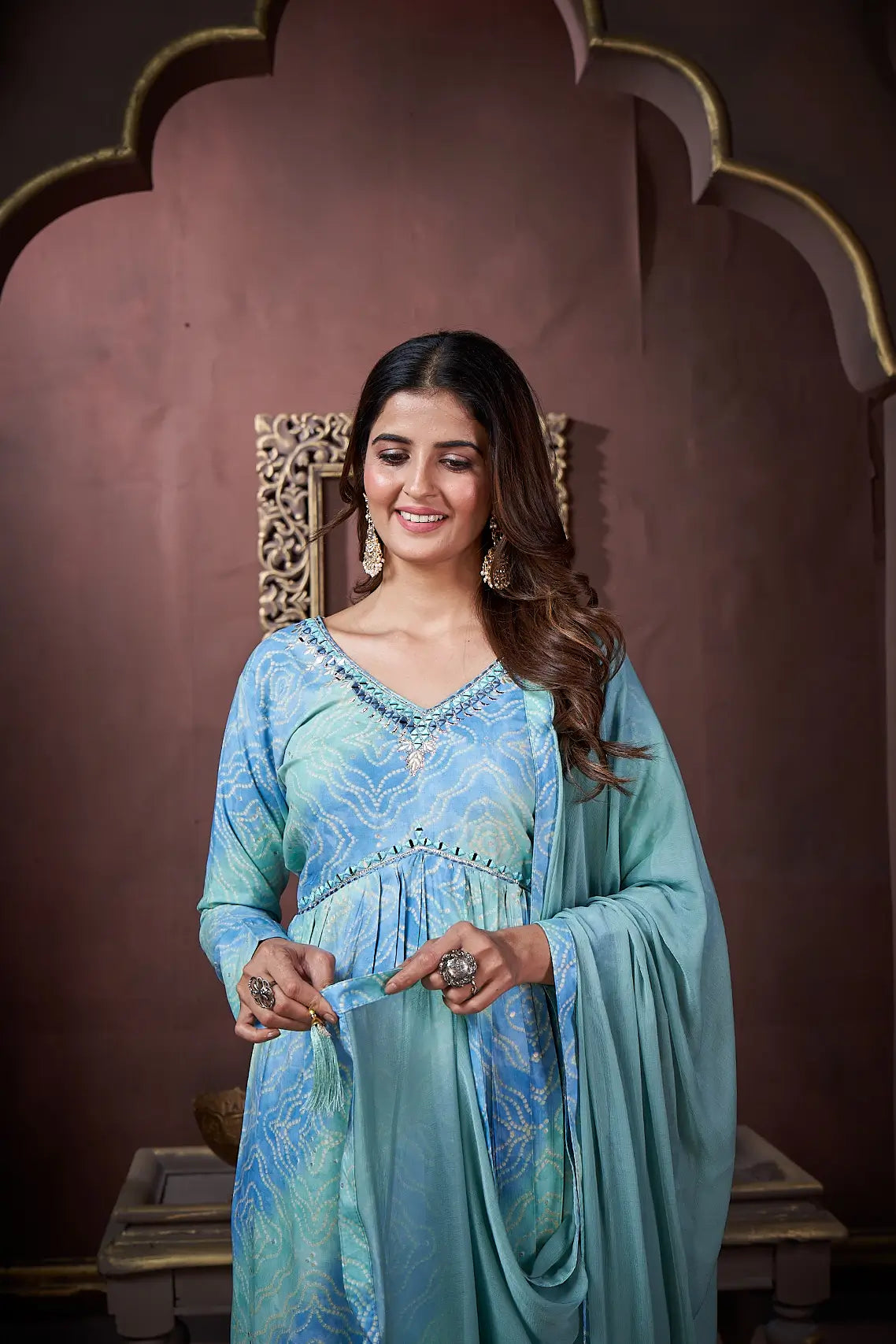 Ocean Blue Handwork Kurta Set with Pant & Dupatta