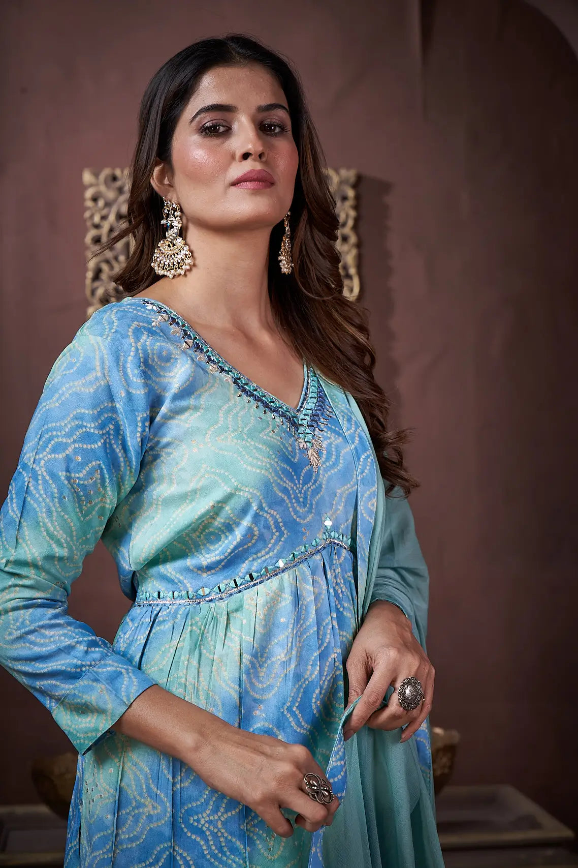 Ocean Blue Handwork Kurta Set with Pant & Dupatta