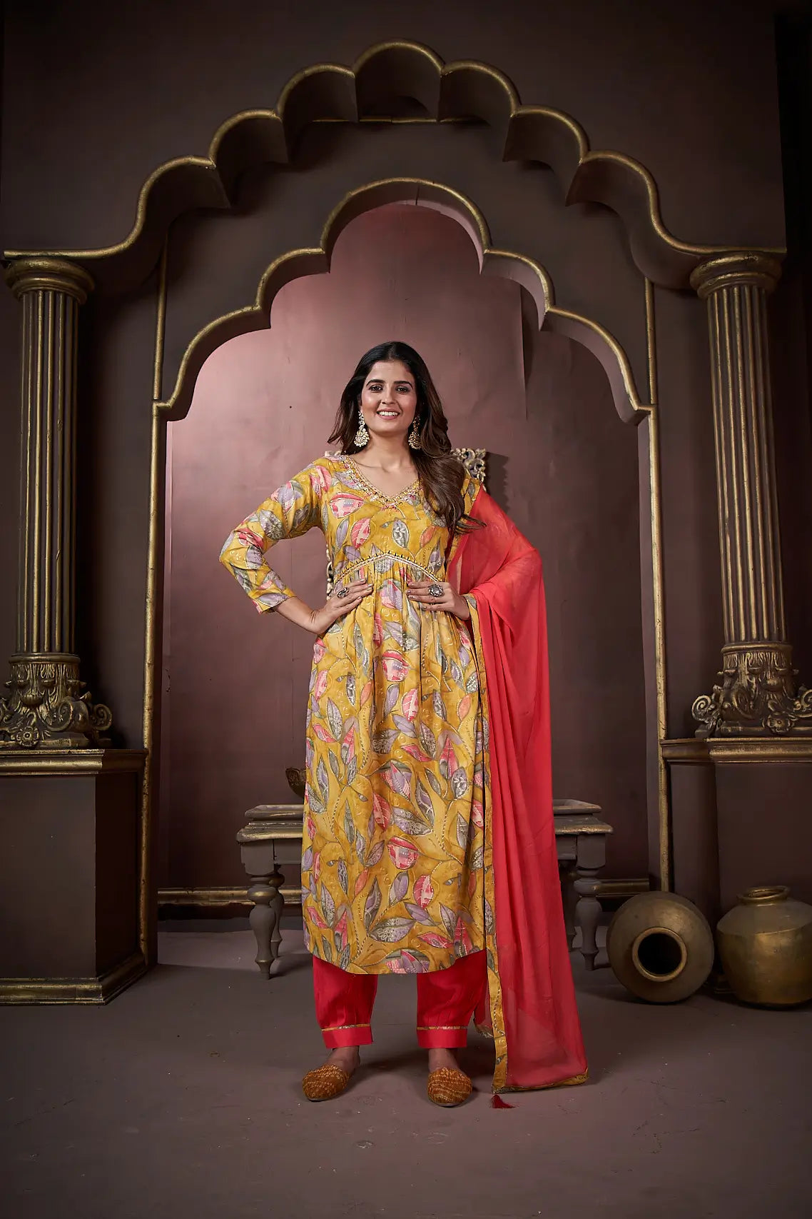 Mustard Yellow Handwork Kurta Set with Pant & Dupatta