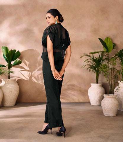 Beautiful Designer  Black Organza Floral Hand Work Co- Ord Set