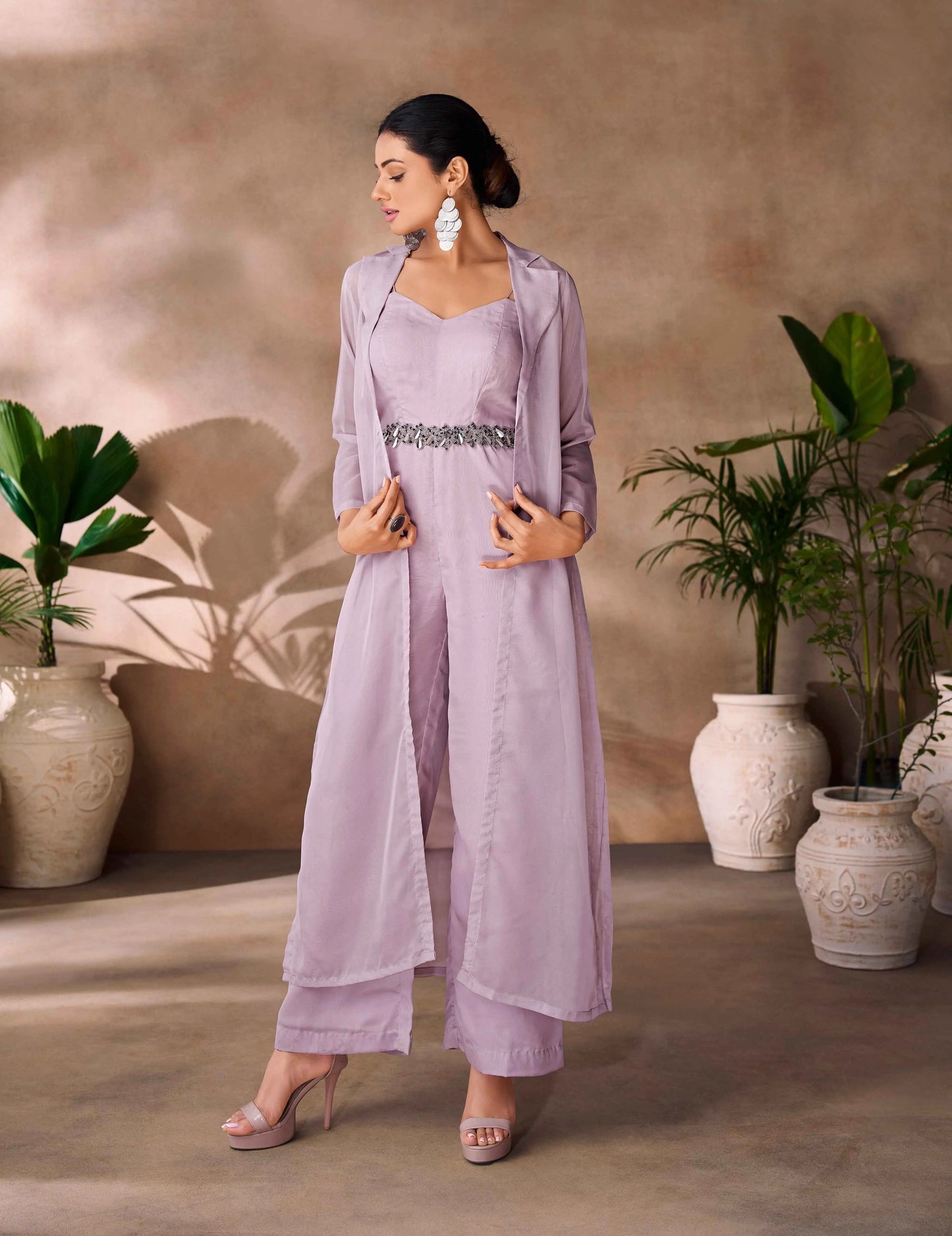 Most Trendy Lavender Hand Work Organza Indo Western Jumpsuit