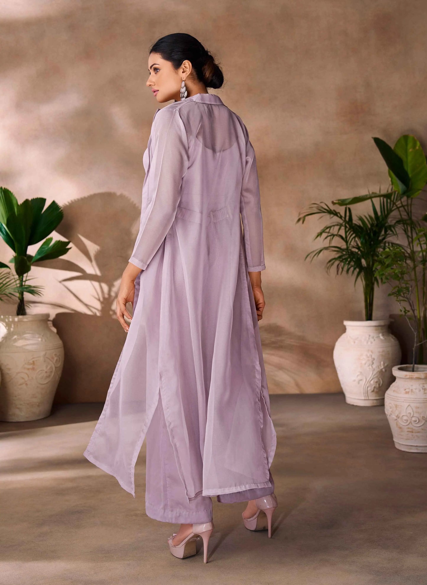Most Trendy Lavender Hand Work Organza Indo Western Jumpsuit