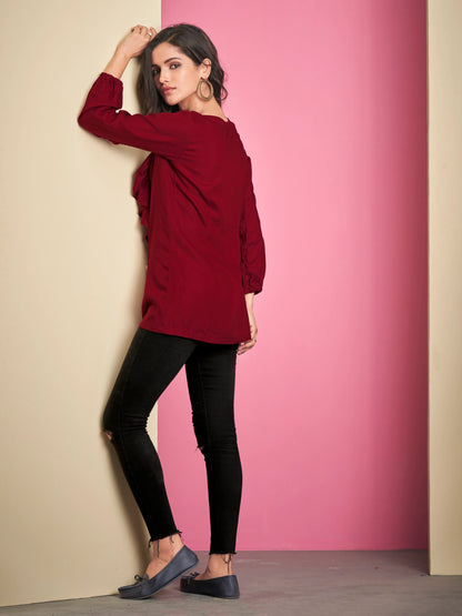 Maroon Rayon Short Kurti