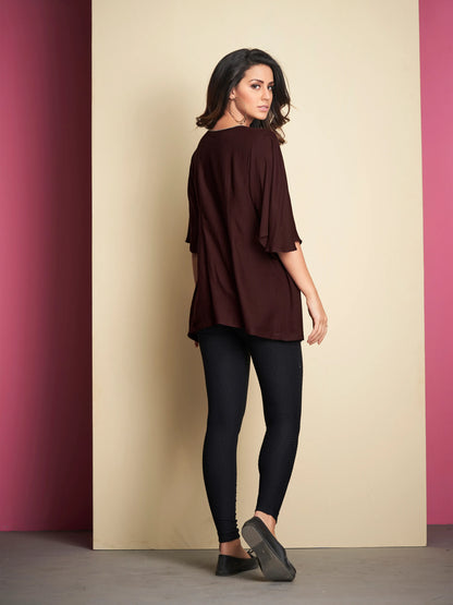 Coffee Brown Rayon Short Kurti