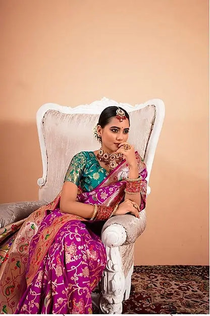 Rani Pink Paithani Silk Saree with Zari Border & Rich Pallu