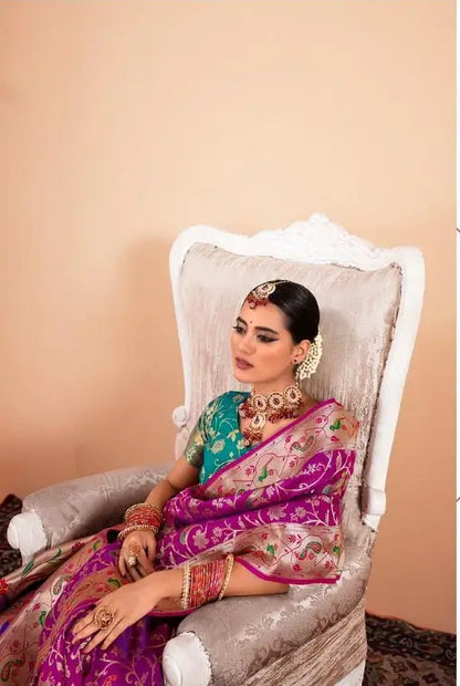 Rani Pink Paithani Silk Saree with Zari Border & Rich Pallu