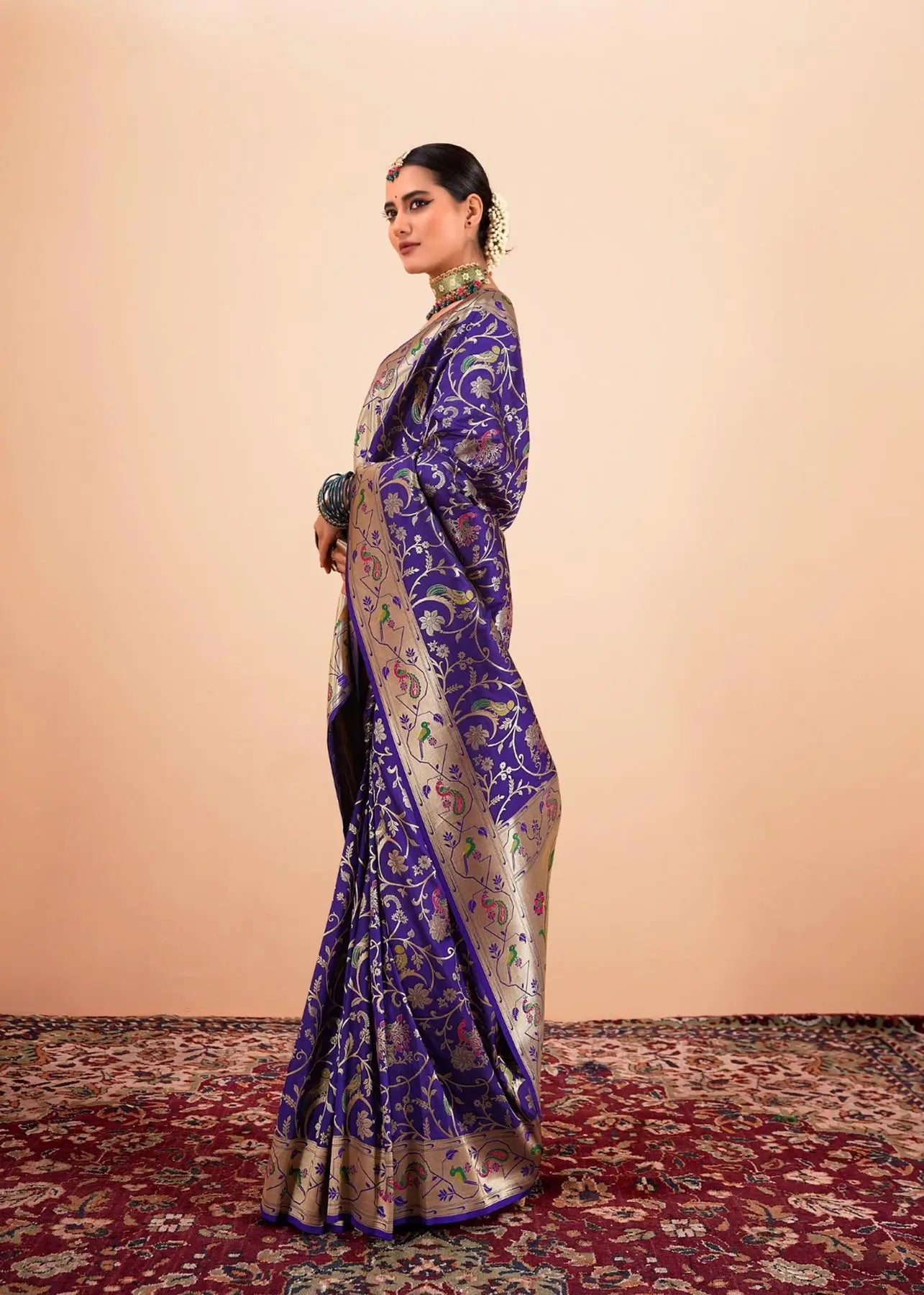 Dark Purple Paithani Silk Saree with Zari Border & Rich Pallu
