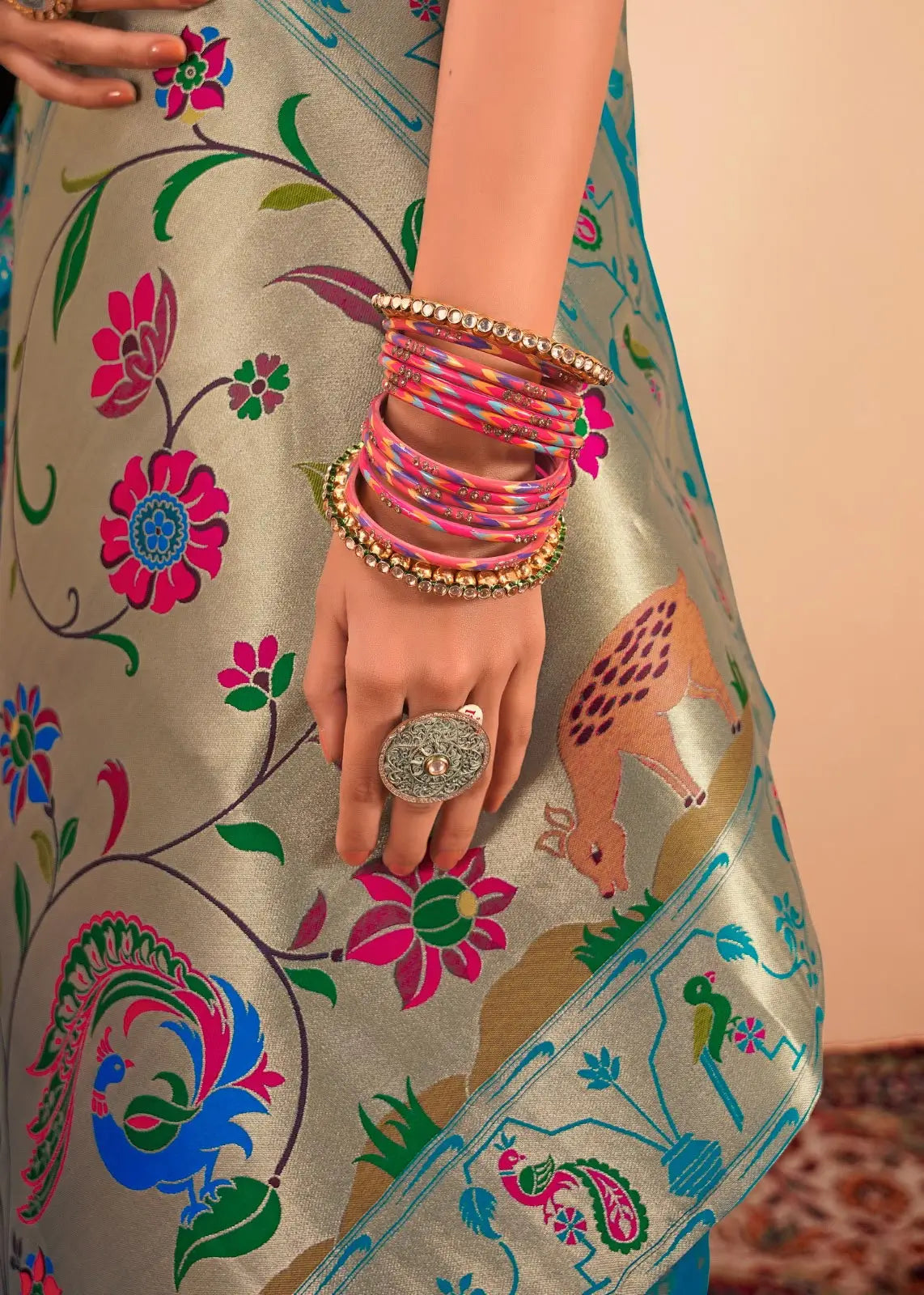 Green Paithani Silk Saree with Zari Border & Rich Pallu