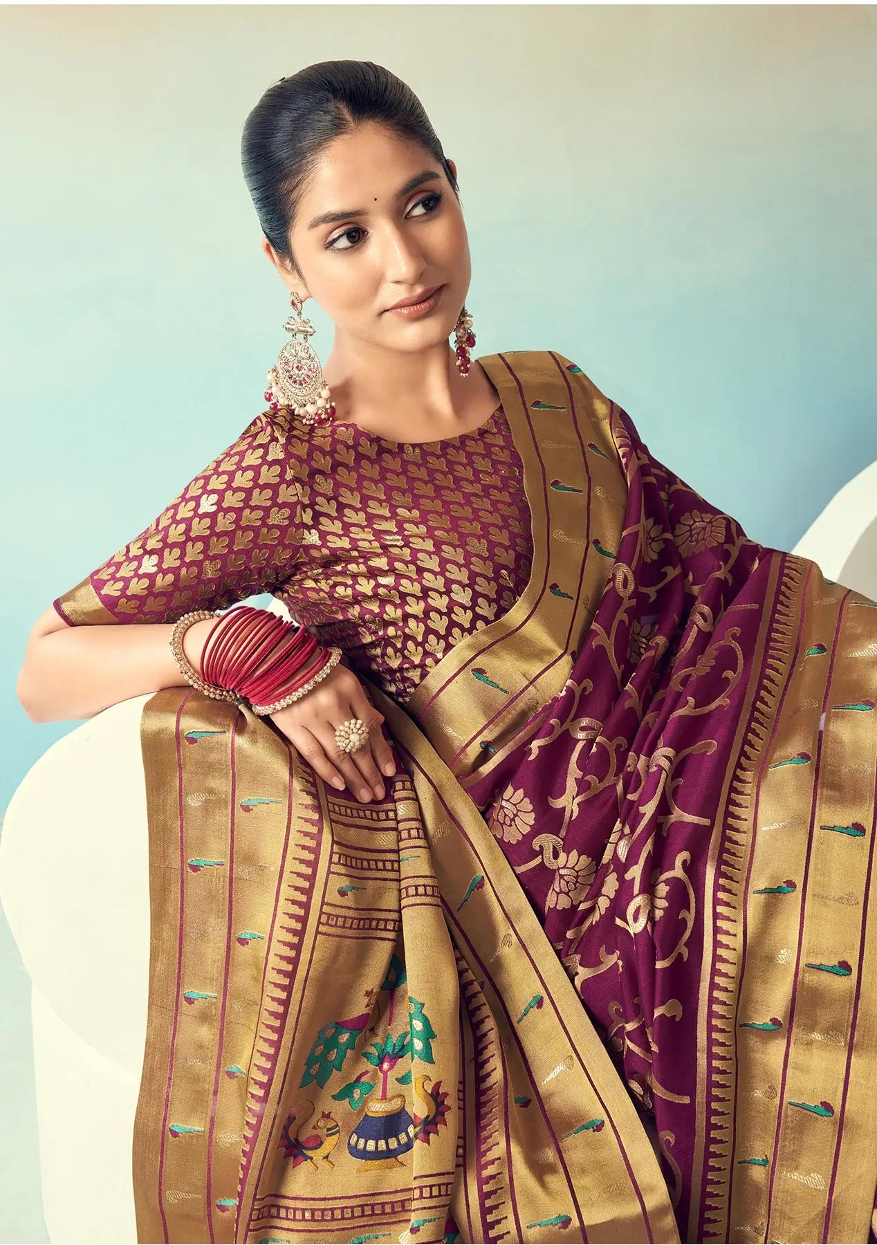 Maroon Burnout Georgette Saree with Traditional Design