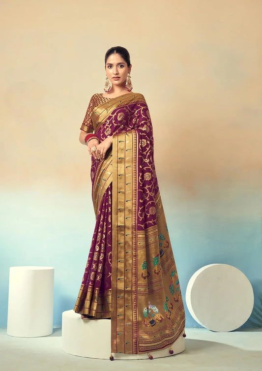 Maroon Burnout Georgette Saree with Traditional Design