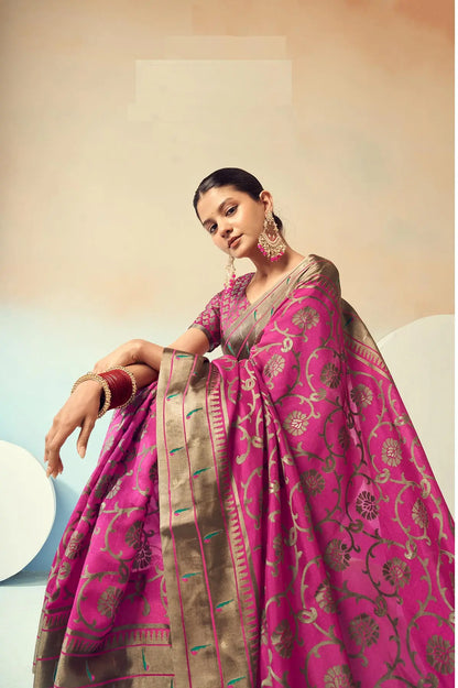 Pink  Burnout Georgette Saree with Traditional Design