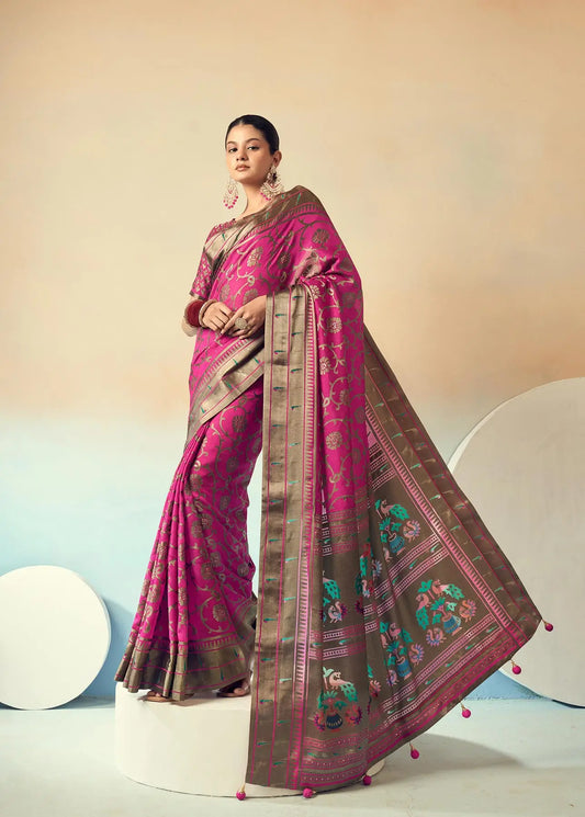 Pink  Burnout Georgette Saree with Traditional Design