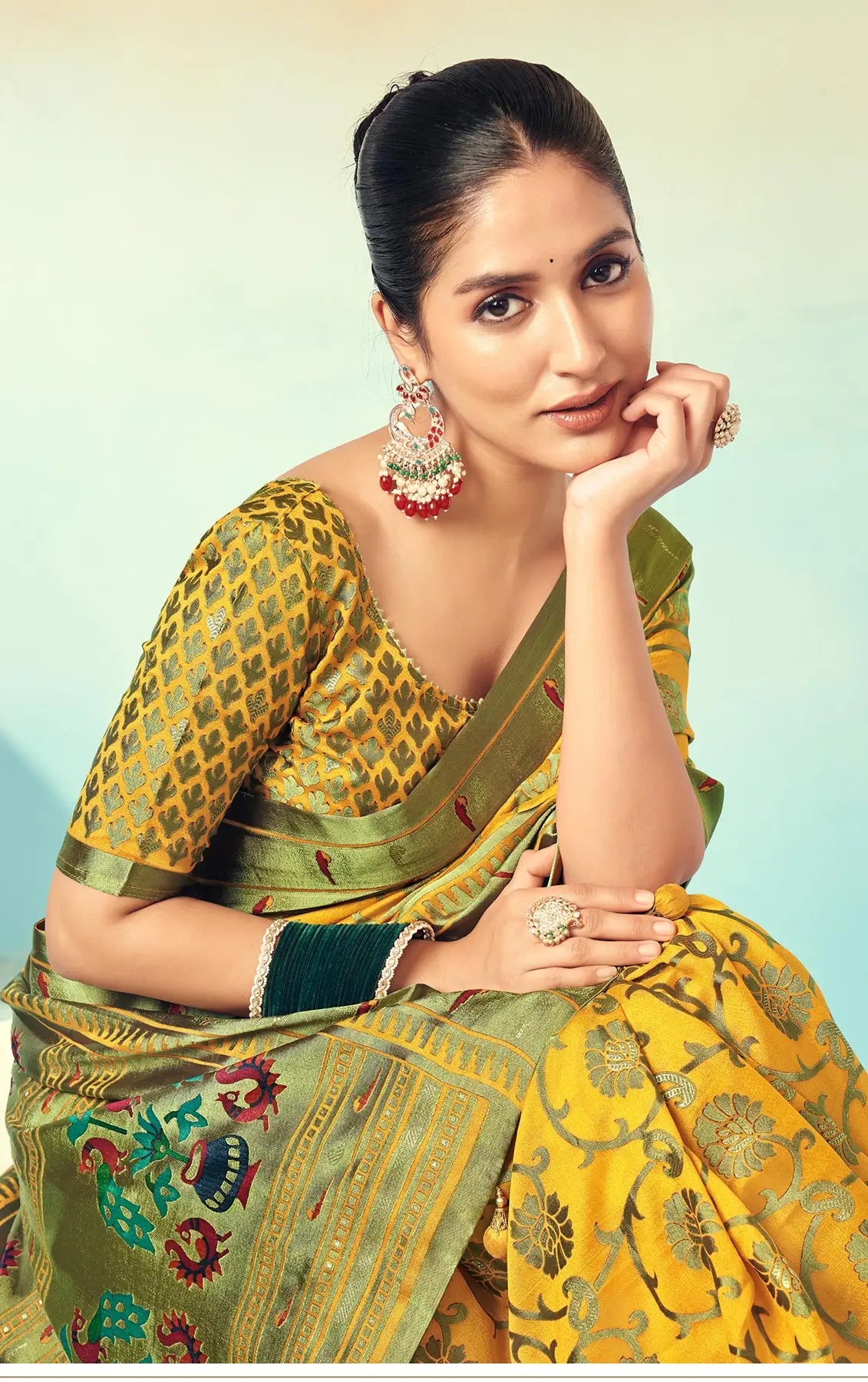 Yellow  Burnout Georgette Saree with Traditional Design