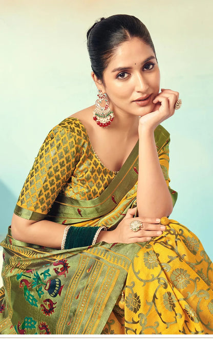 Yellow  Burnout Georgette Saree with Traditional Design