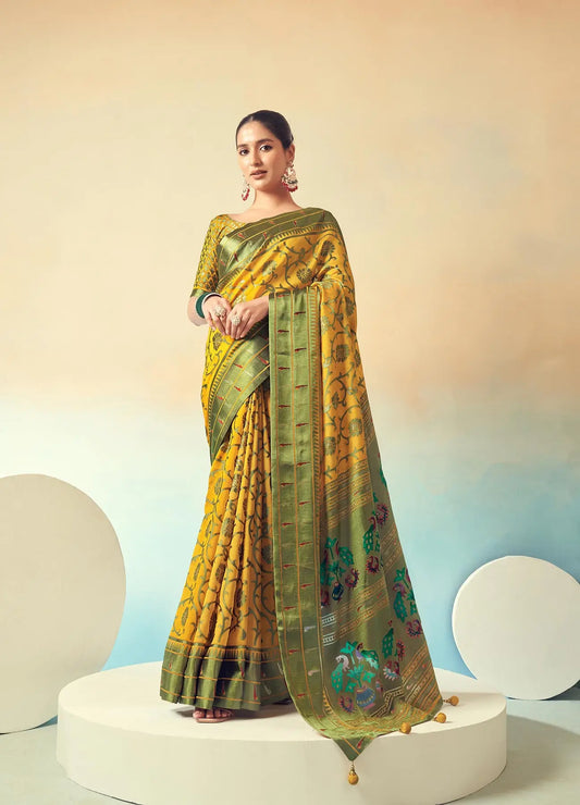 Yellow  Burnout Georgette Saree with Traditional Design