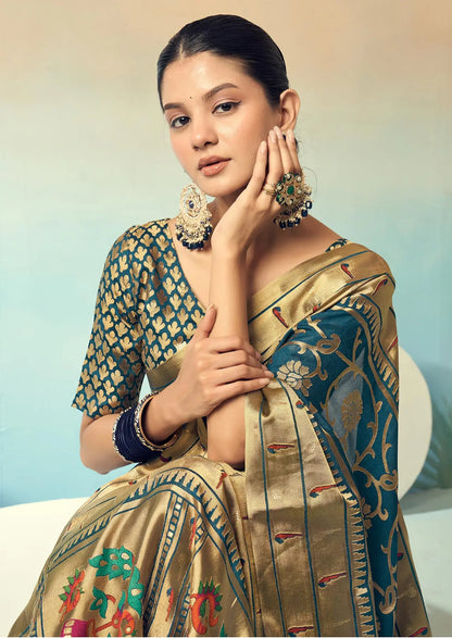 Dark Green Burnout Georgette Saree with Traditional Design