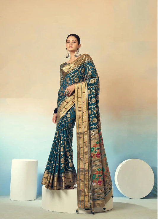 Dark Green Burnout Georgette Saree with Traditional Design