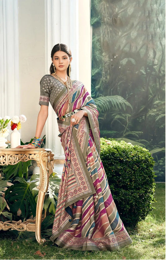 Multi Color Burnout Georgette Saree with Fancy Design