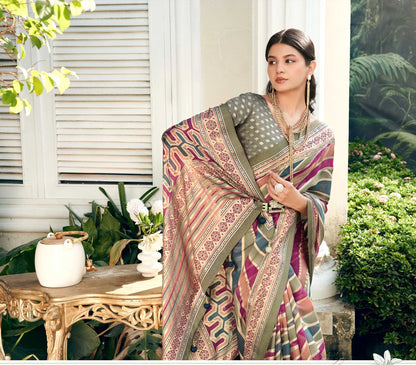 Multi Color Burnout Georgette Saree with Fancy Design