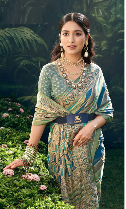 Green  Burnout Georgette Saree with Fancy Design
