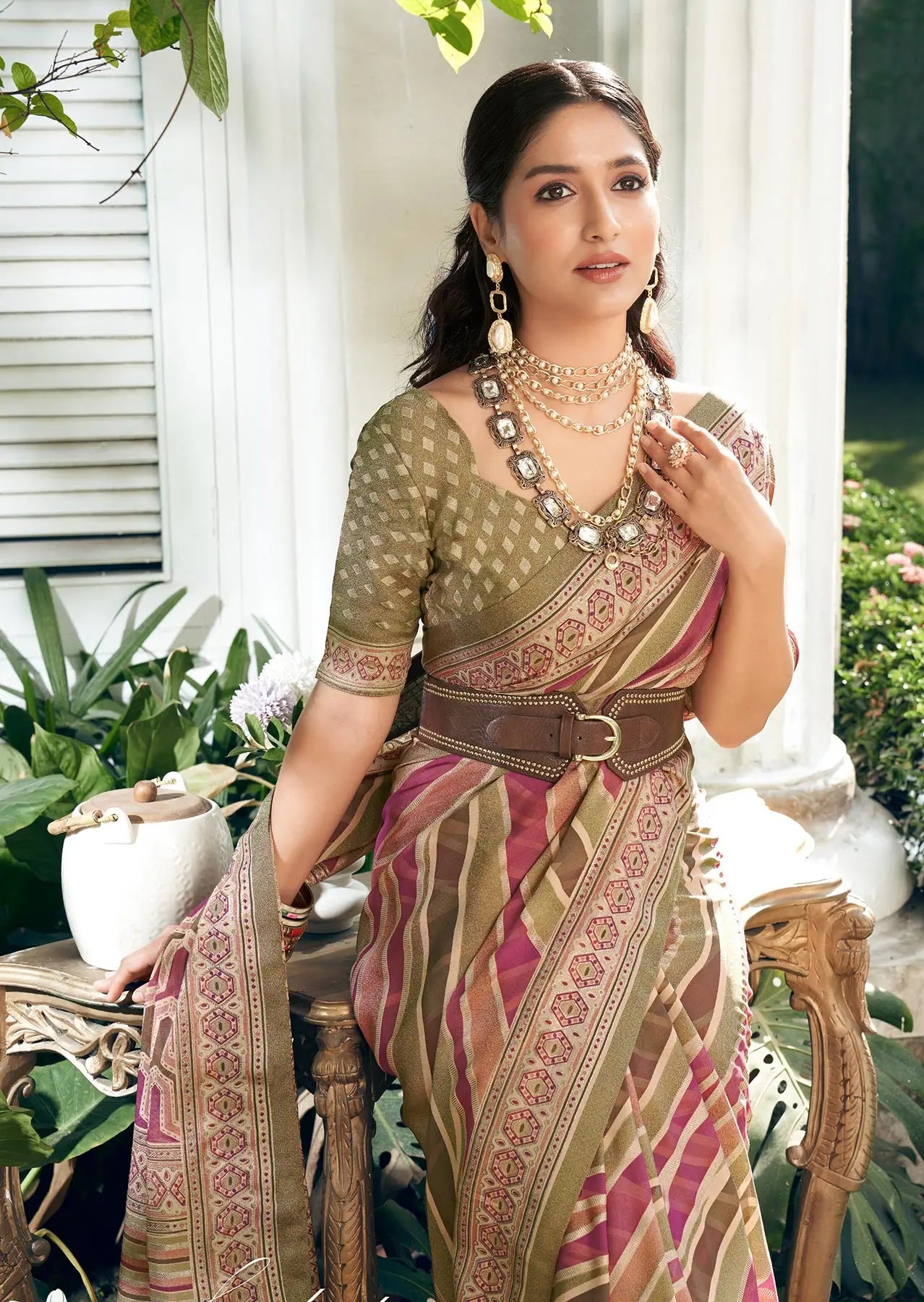 Multi Color Burnout Georgette Saree with Fancy Design