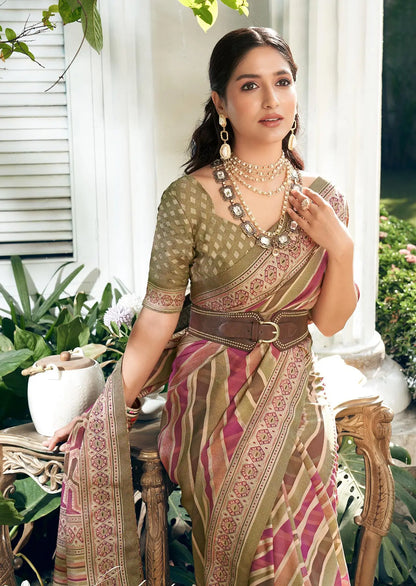 Multi Color Burnout Georgette Saree with Fancy Design