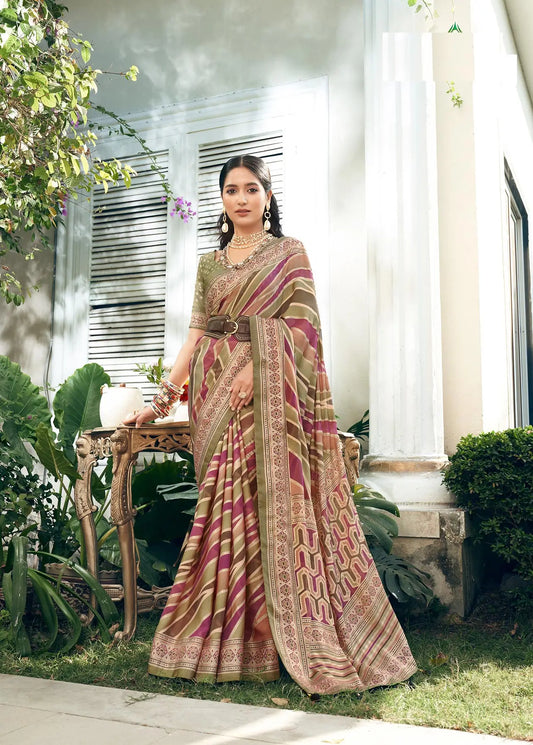 Multi Color Burnout Georgette Saree with Fancy Design