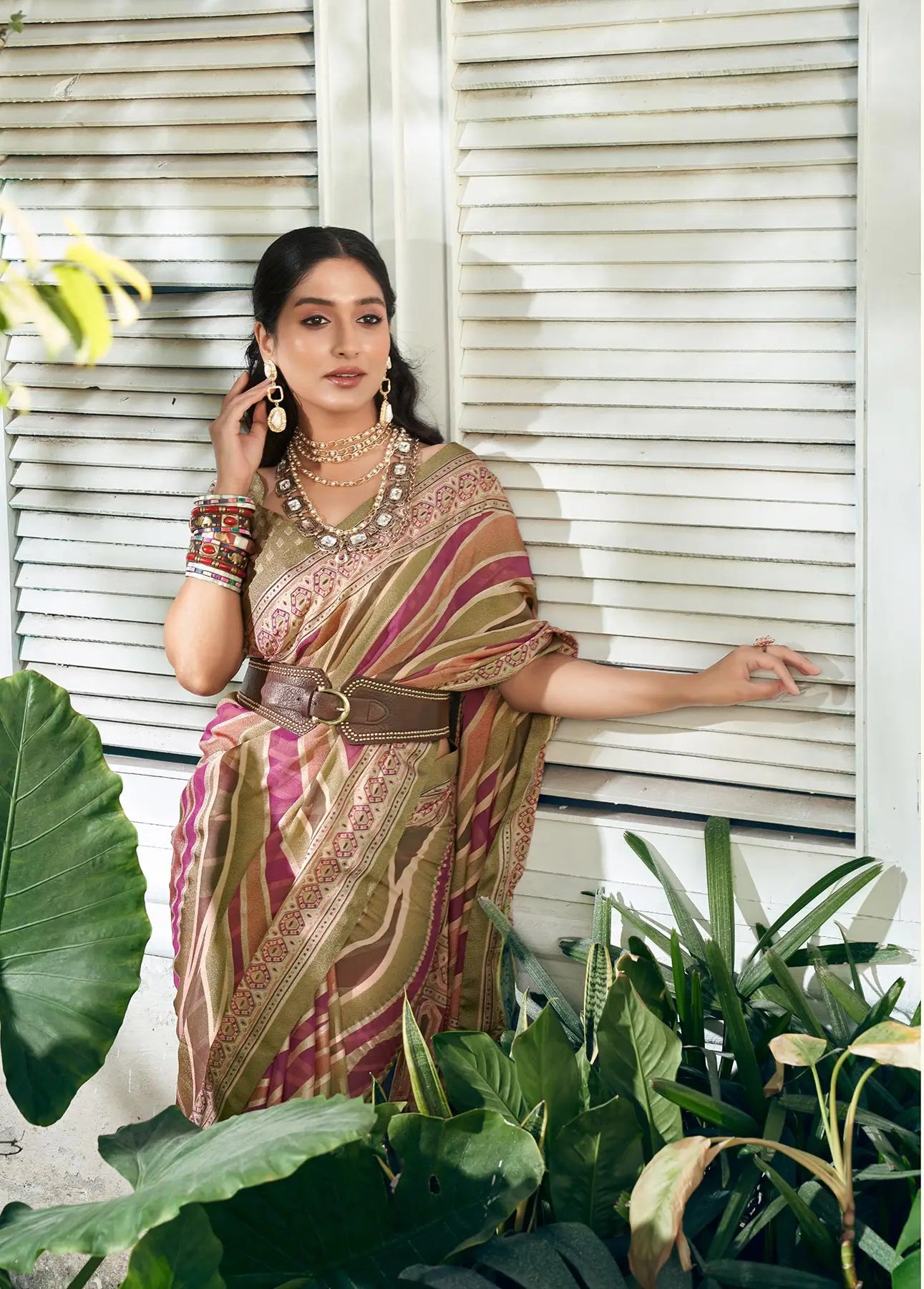 Multi Color Burnout Georgette Saree with Fancy Design