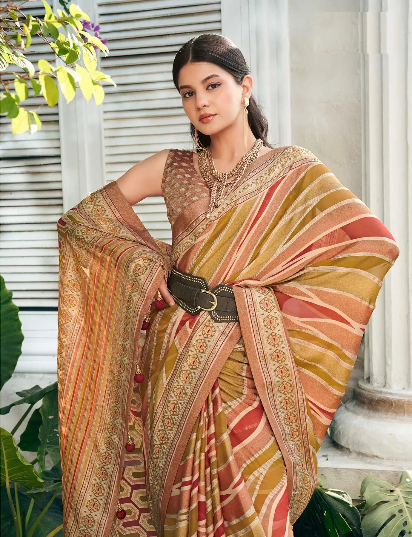 Multi Color  Burnout Georgette Saree with Fancy Design