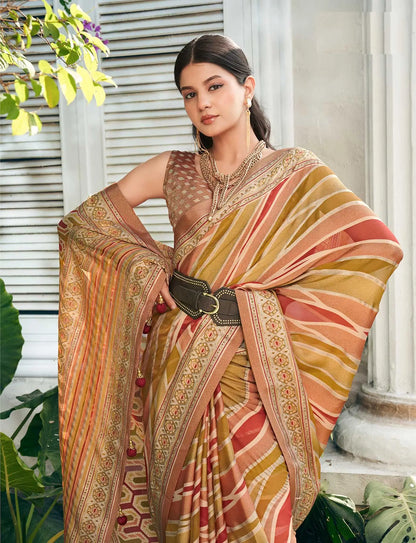 Multi Color  Burnout Georgette Saree with Fancy Design