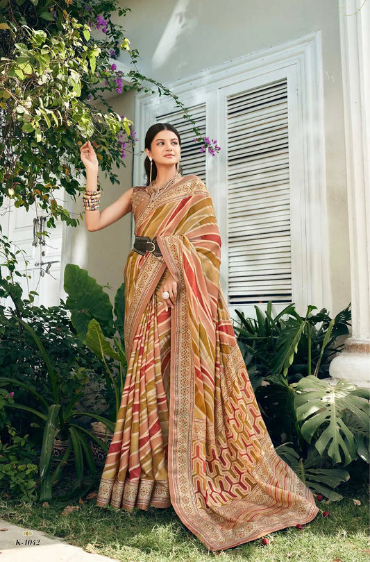 Multi Color  Burnout Georgette Saree with Fancy Design