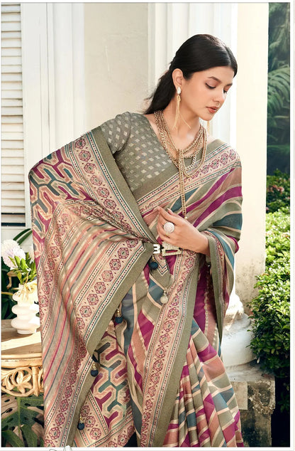 Multi Color Burnout Georgette Saree with Fancy Design