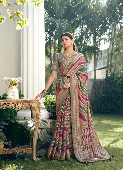 Multi Color Burnout Georgette Saree with Fancy Design