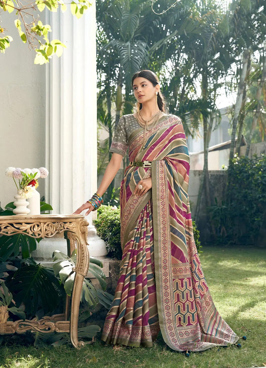 Multi Color Burnout Georgette Saree with Fancy Design