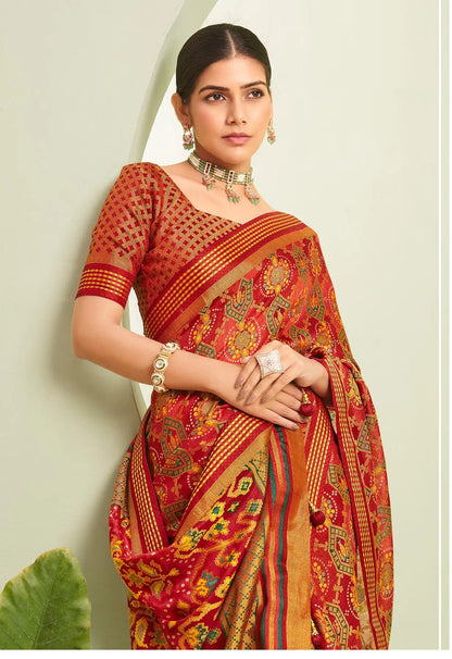 Orange Burnout Georgette Saree with Traditional Design