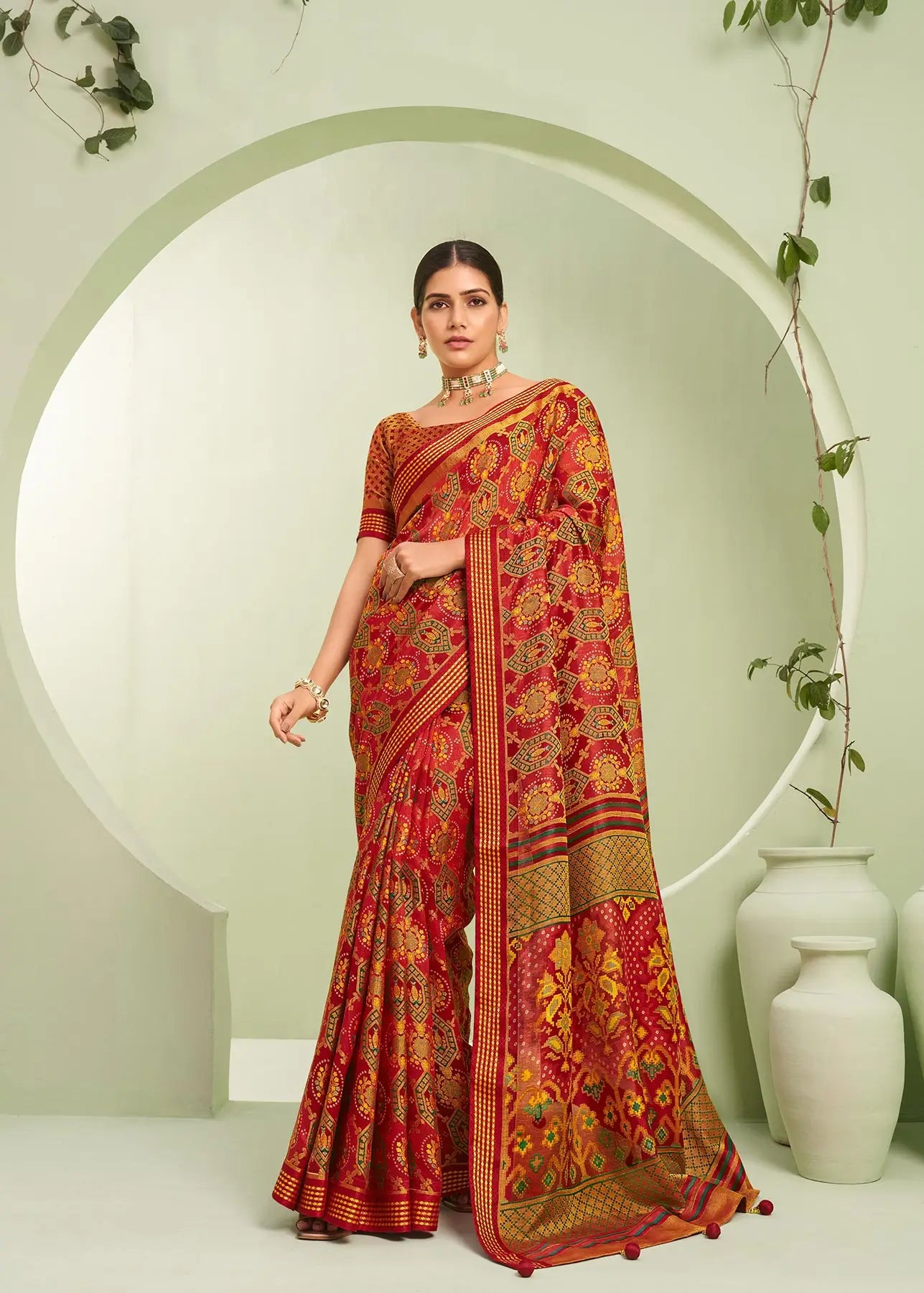 Orange Burnout Georgette Saree with Traditional Design