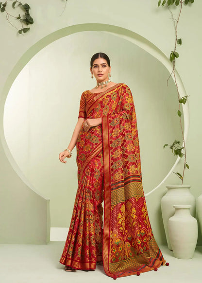 Orange Burnout Georgette Saree with Traditional Design