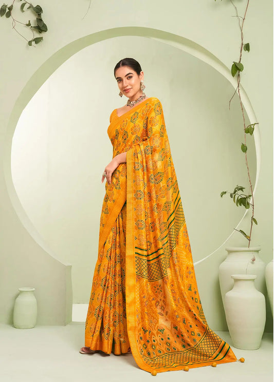 Yellow Burnout Georgette Saree with Traditional Design